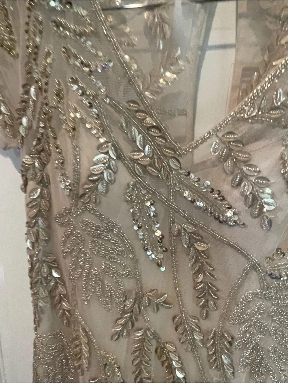 David's Bridal Champagne Beaded V-Neck Maxi Dress Formal Gown NWT - Picture 8 of 16